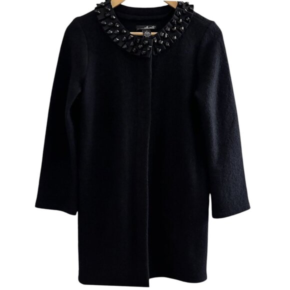 Willi Smith black boiled wool embellished neckline hidden snap close coat size M - Picture 1 of 5